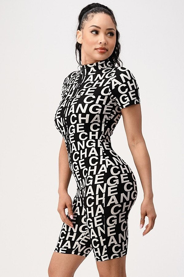 CHANGE Graphic Print Short Romper