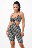 DIVA Graphic Print Cross Back Band Bra Set