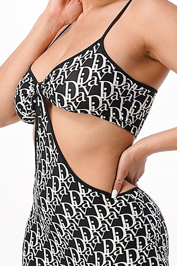 DIVA Graphic Print Cross Back Band Bra Set
