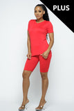 Plus Size 2PC Crew Neck Tee Shirt and Bike Shorts