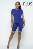 Plus Size 2PC Crew Neck Tee Shirt and Bike Shorts