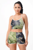 2PC Tie Dye Top and Shorts with In-Seam Piping