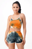 2PC Tie Dye Top and Shorts with In-Seam Piping