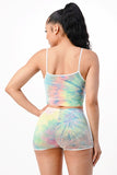 2PC Tie Dye Top and Shorts with In-Seam Piping