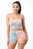 2PC Tie Dye Top and Shorts with In-Seam Piping