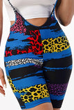 Abstract Animal Print Short Overall 2 Piece Set